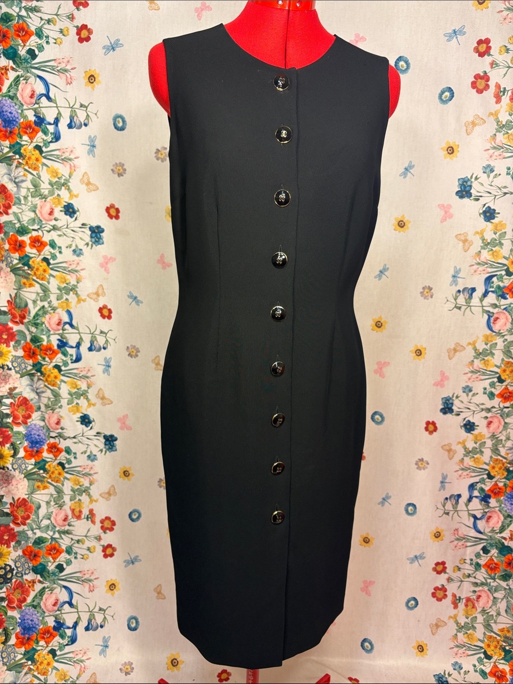 Vintage Jaeger - Sleek Chic Classic Black Button-Front Designer Midi Dress